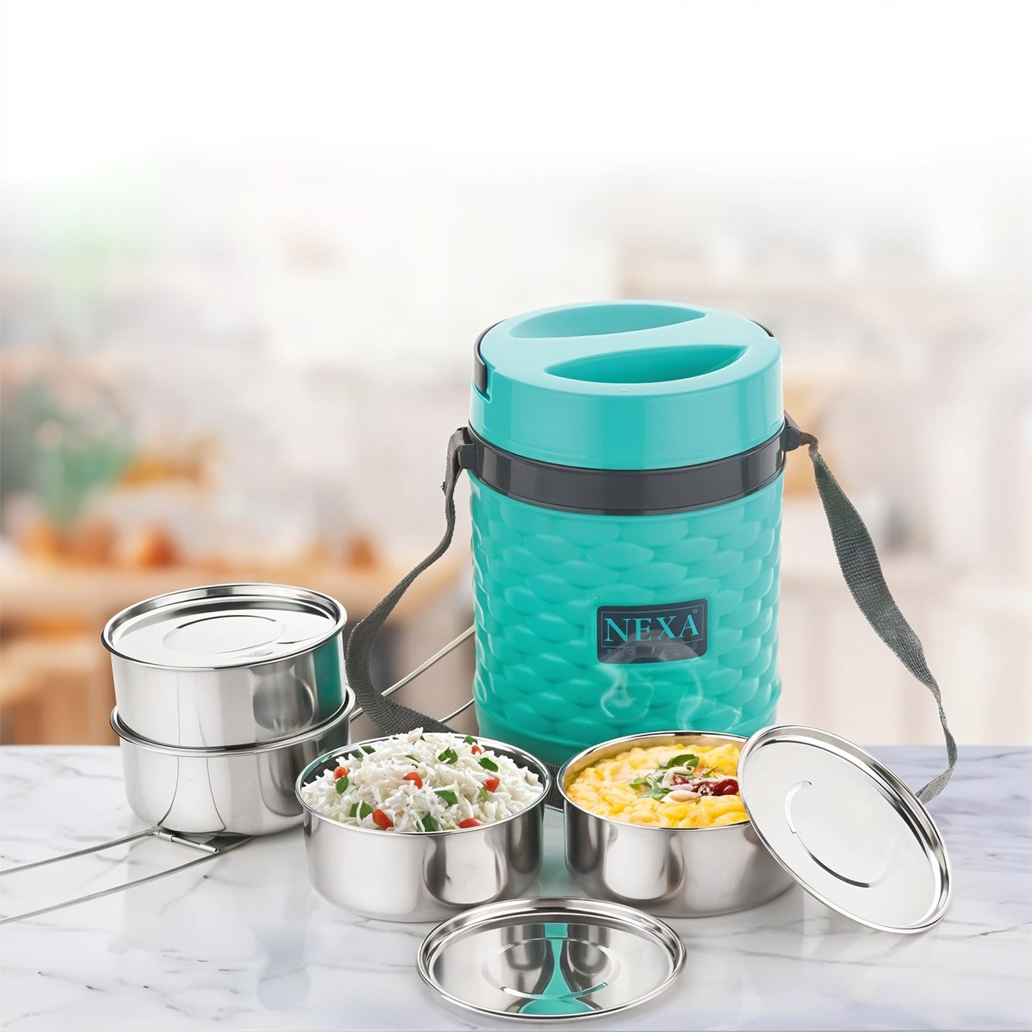 Double Wall Insulated Tiffin with Handle (1 Pc): Stackable, Hot Food Container